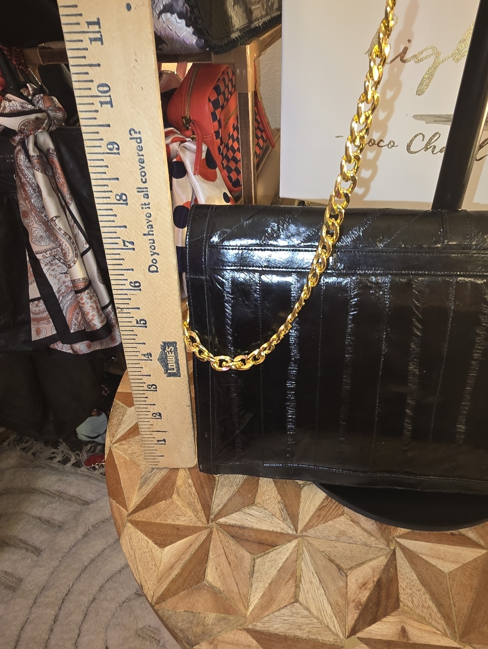 Victory Black Quilted Chain-Handle Shoulder Bag/Clutch 100% Eel Skin - Picture 6 of 14